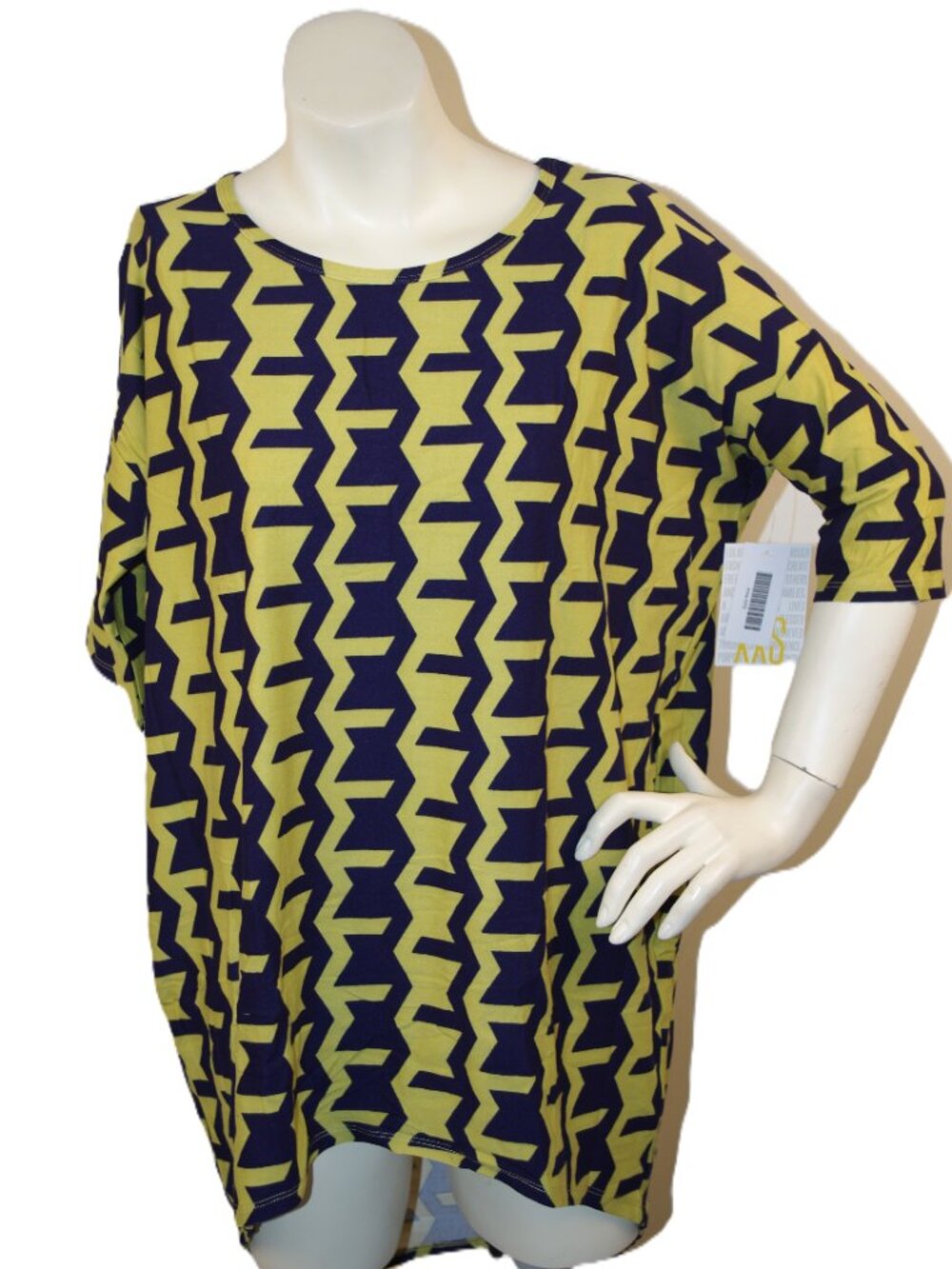 LuLaRoe Irma Tunic Top Size Large Geometric Blue Green